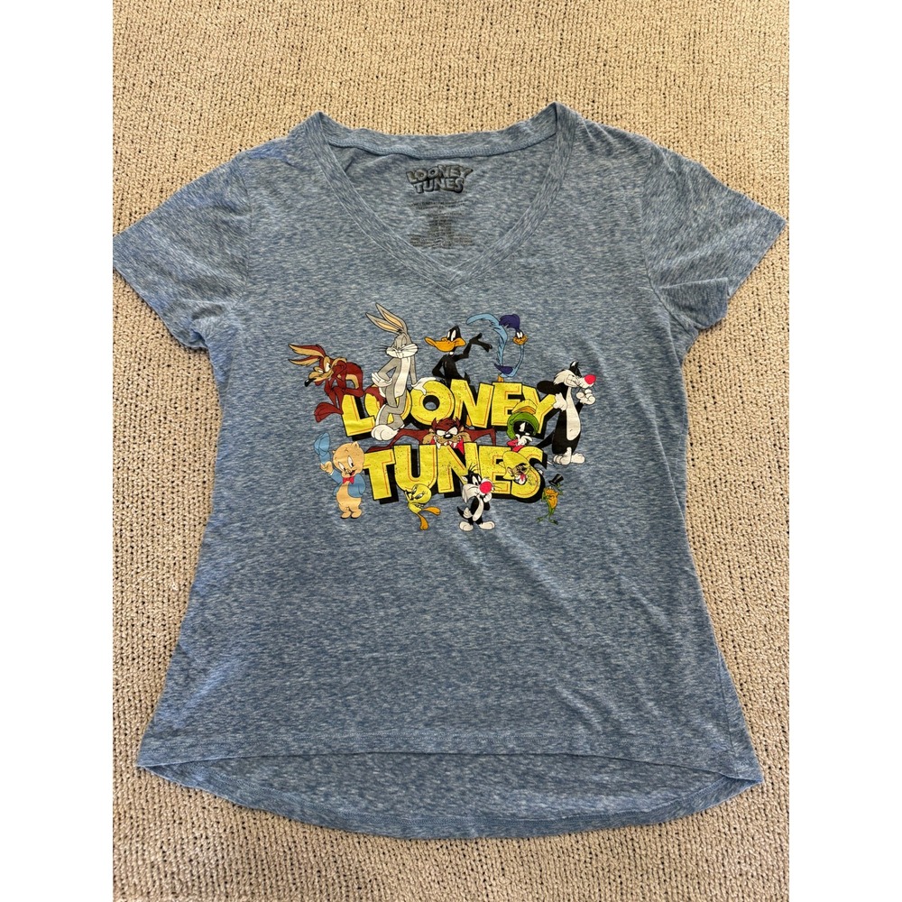 Looney Tunes Womens V-Neck Graphic T-Shirt Blue Heather S JT23017